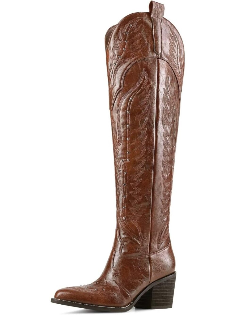 👢Women's Brown Cowgirl Boots Over the Knee Western Boots Wide Calf Chunky Heel